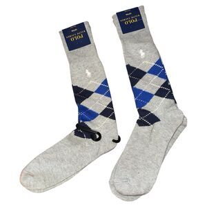 Polo Ralph Lauren Men’s Argyle Dress Socks Gray Blue Lot of 2 Size 10-13 New